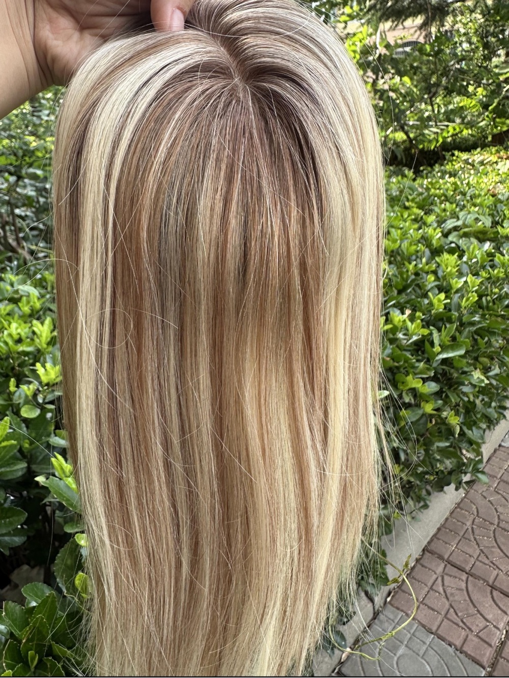 100% Human Hair Blonde/Light Brown Highlight Straight Clip-In Women's Topper Wig